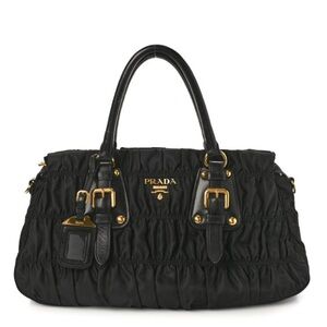 Prada gaufre black nylon and leather tote AUTHENTIC